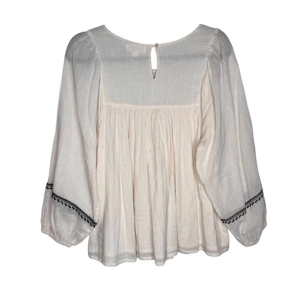 Velvet by Graham & Spencer 100% Cotton Embroidered Peasant Ivory Blouse Top Med - Picture 7 of 12